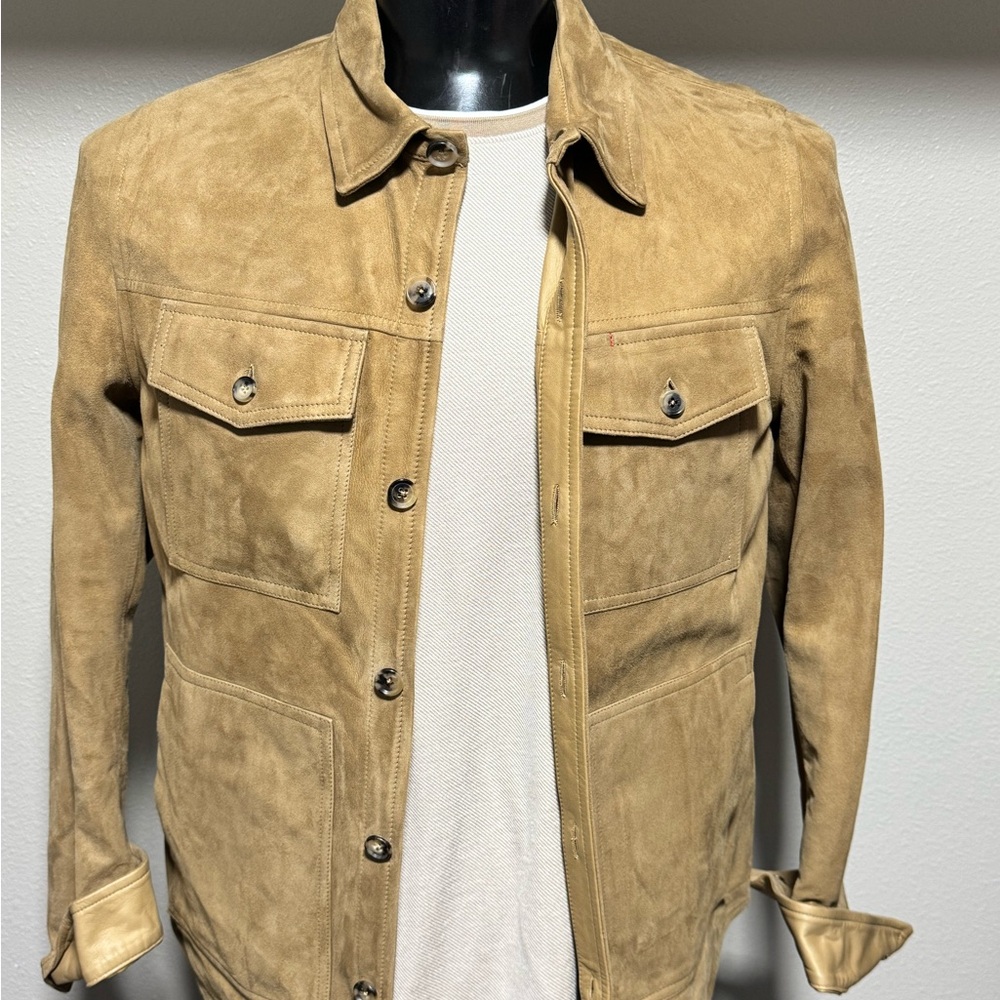 Isaia Suede LeatherJacket in Warm Tan